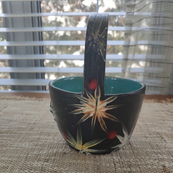 Italian Majolica Starburst Bowl Art Pottery, VTG Ceramic Basket Bowl signed 6" - Picture 12 of 13